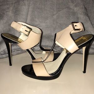 Tan and black leather Michael Kors heels